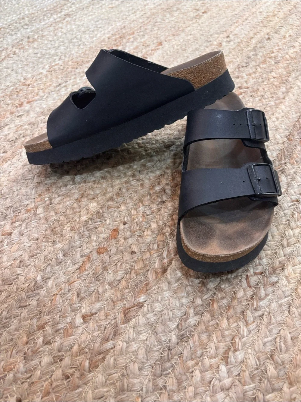 Black Double-Buckle Cork Footbed Sandals